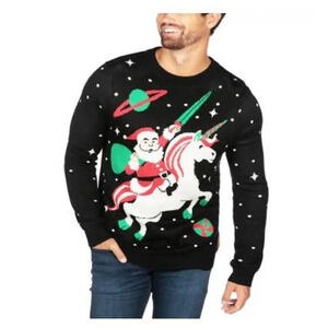 TIPSY ELVES Black Unicorn Santa‎ Pullover Sweater